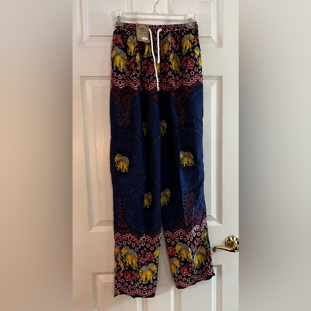 Kathmandu Navy and Yellow Elephant Print Pants NWT Size S